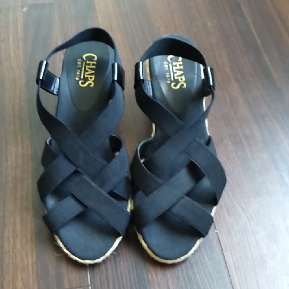Chaps black wedge sandals
